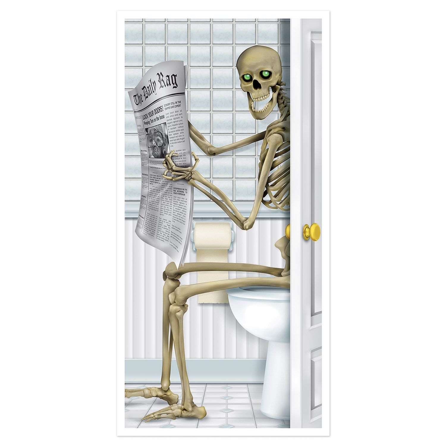 5 ft. Skeleton Restroom Door Cover - Halloween decor at Party Pig Austin