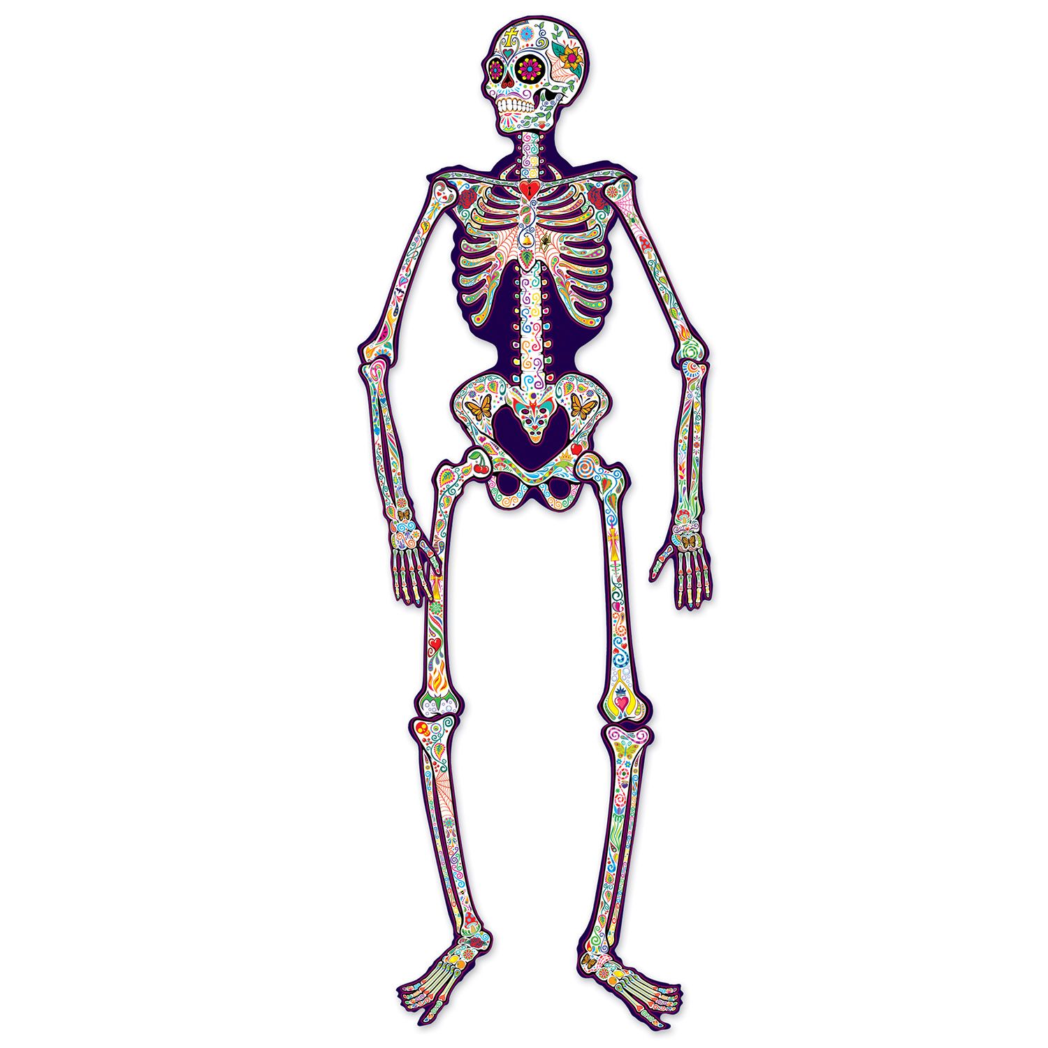 55 in. Jointed Day of the Dead Skeleton Cutout - Halloween decor at Party Pig Austin
