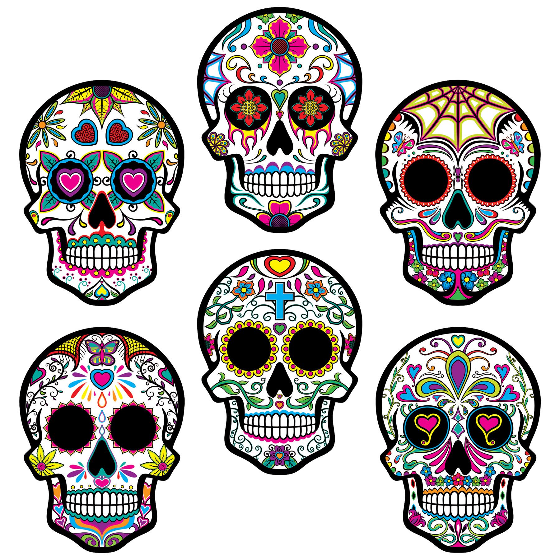 6-Count Day of the Dead Sugar Skull Cutouts - Halloween decor at Party Pig Austin