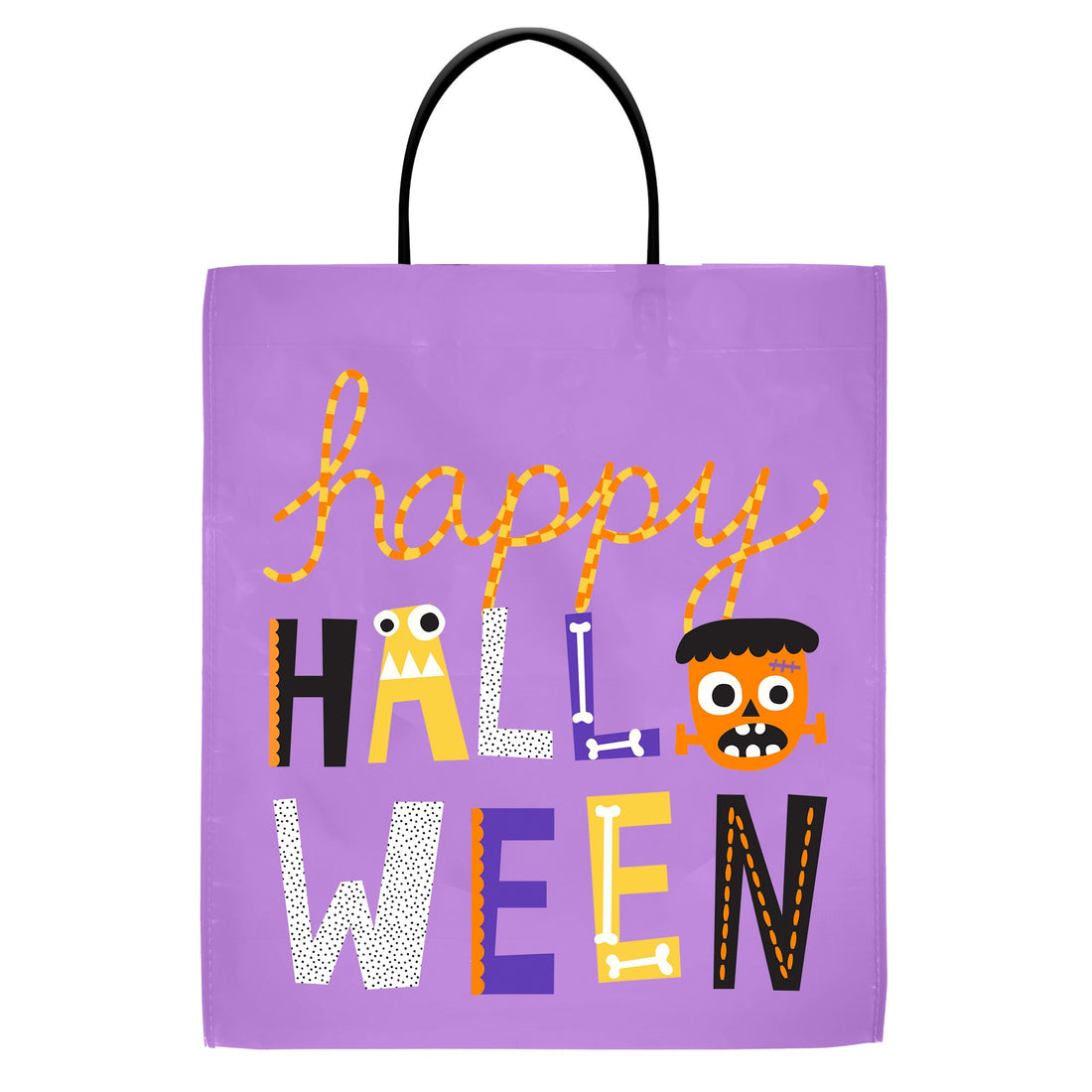 Purple Happy Halloween trick-or-treat bag with handle