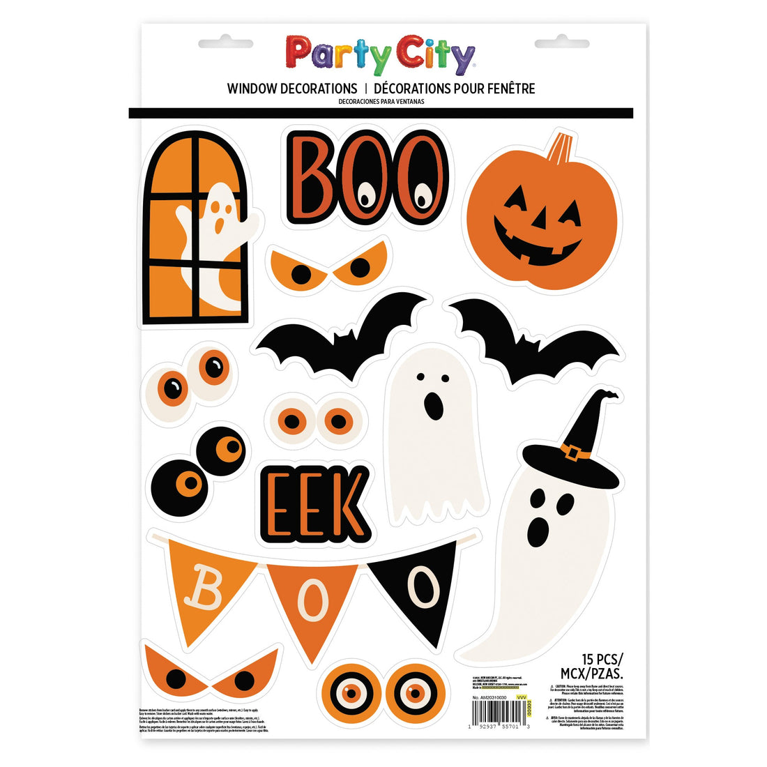Boo Bash Halloween window clings with ghosts, pumpkins and bats