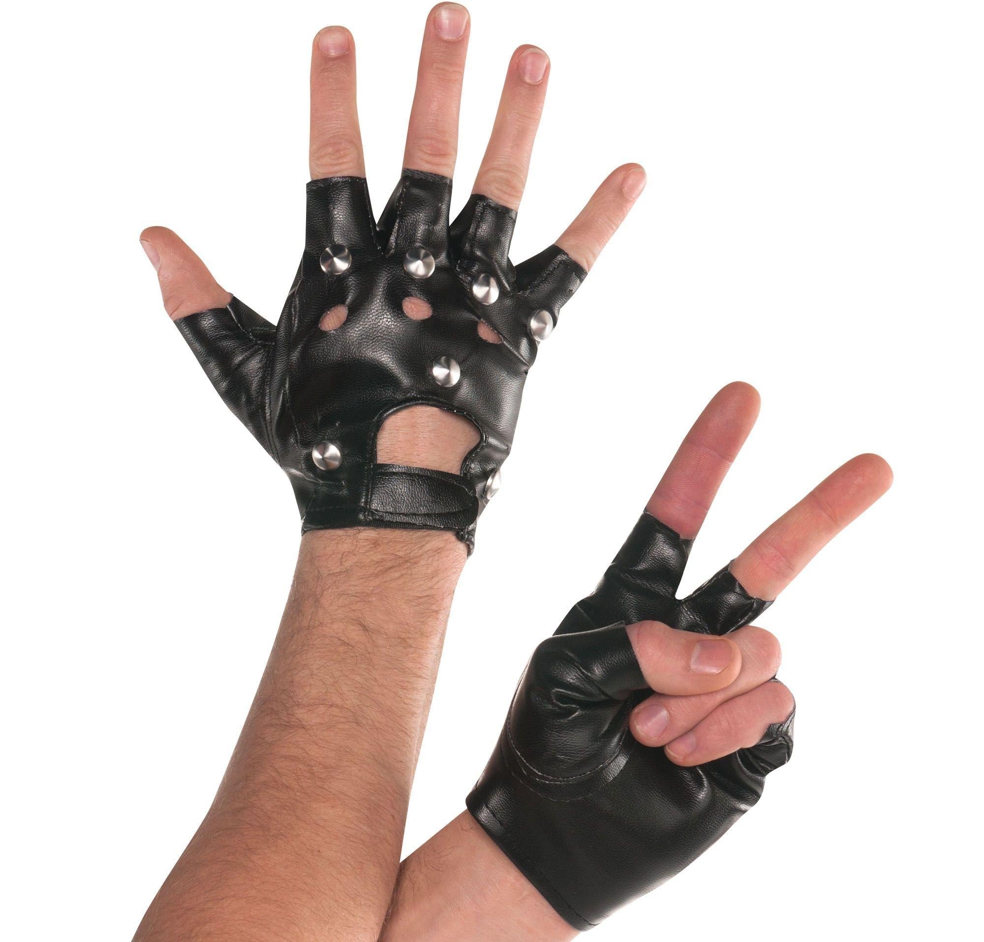 Adult studded fingerless costume gloves