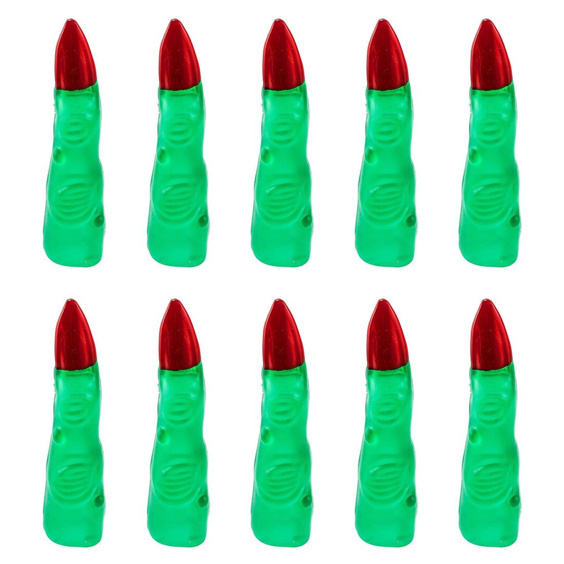 Ten green witch finger favors with red nails