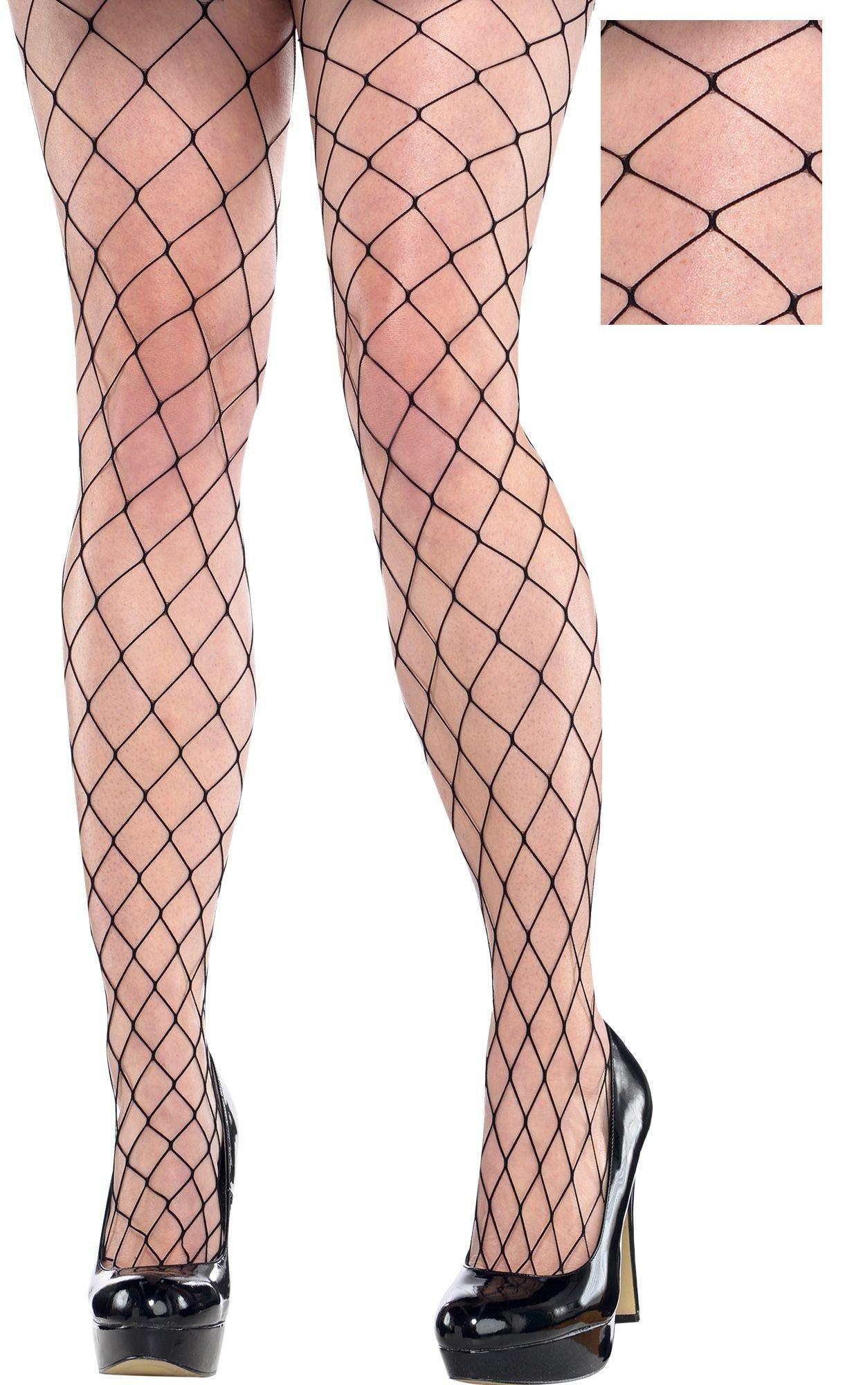 Black large diamond net costume stockings, plus size