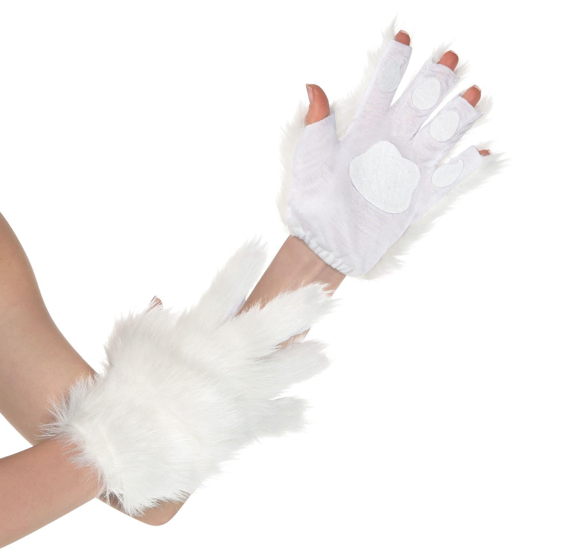 White furry costume gloves