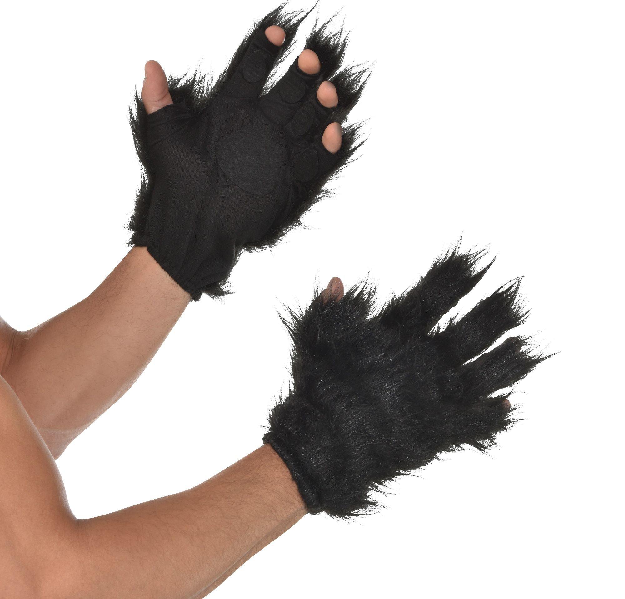 Black furry costume gloves
