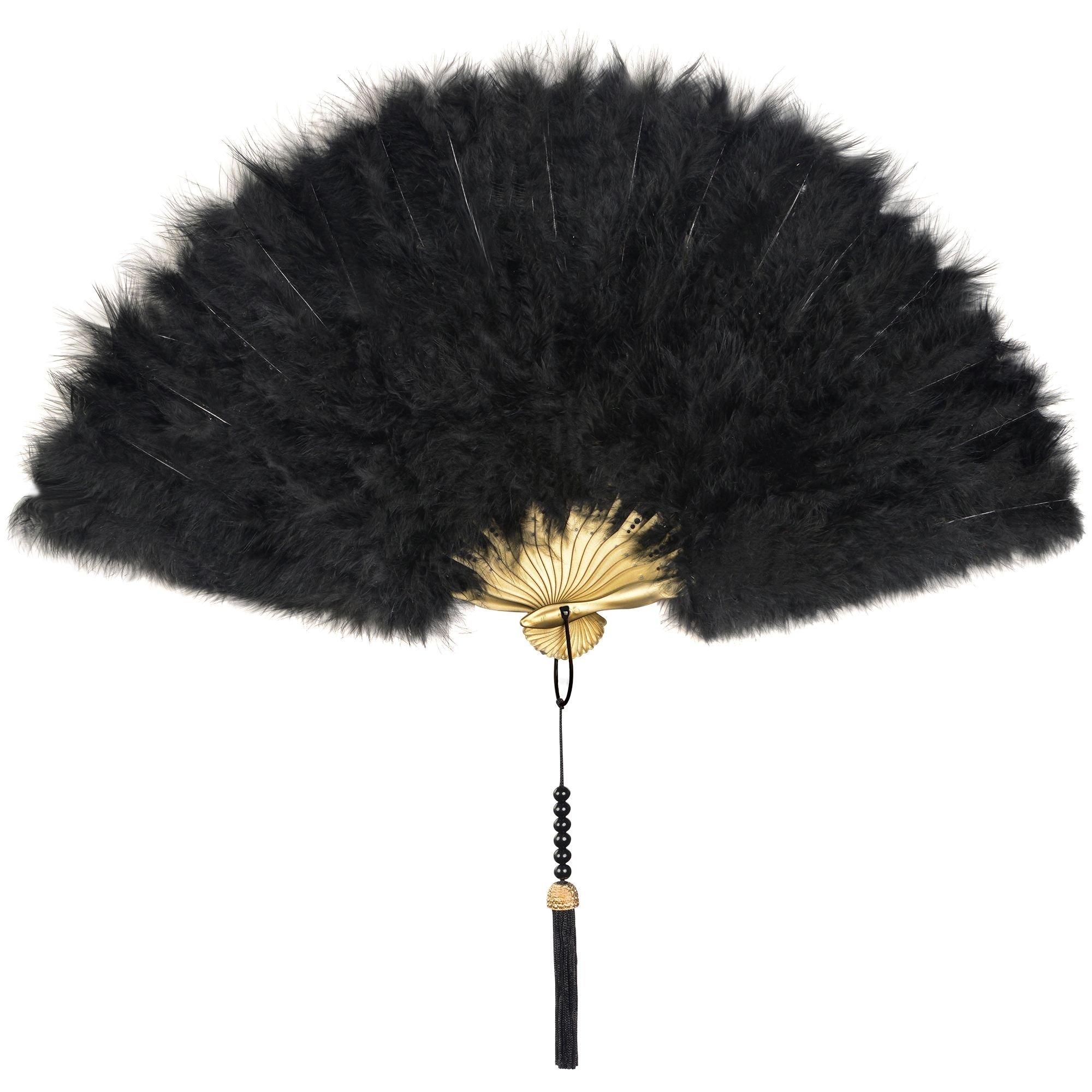 Black feathered costume fan