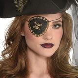 Black pirate eye patch with gold skull, crossbones and studs