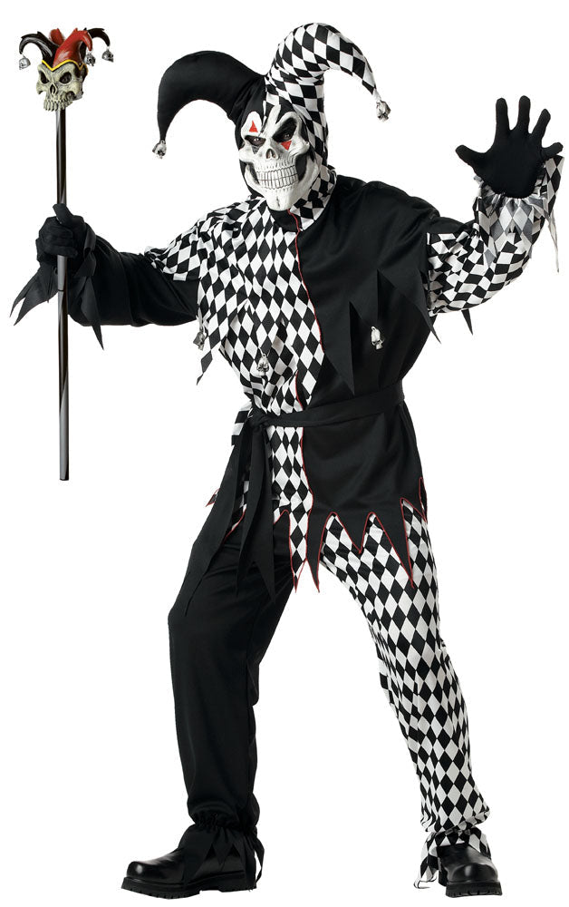 Men's Evil Jester Black White Costume
