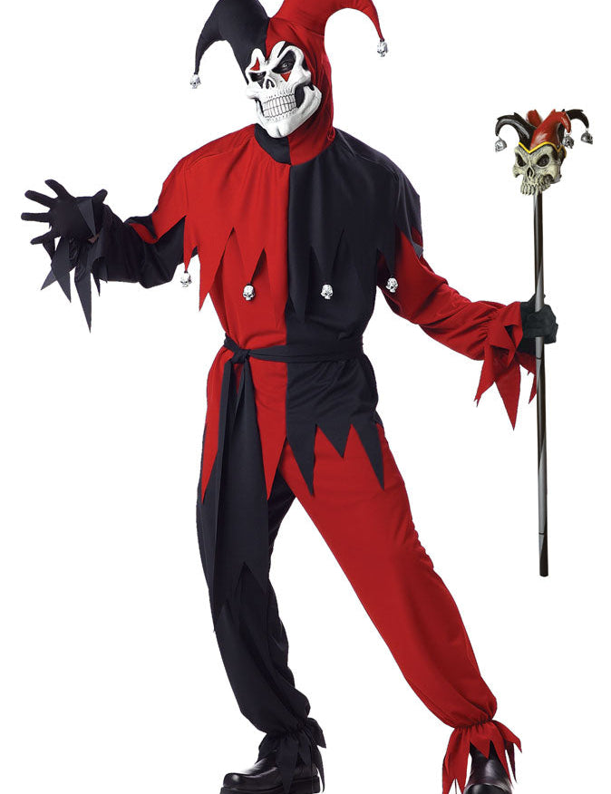 Men's Evil Jester Black Red Costume