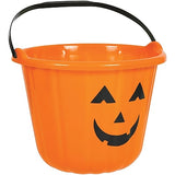 Orange jack-o-lantern trick-or-treat bucket with handle