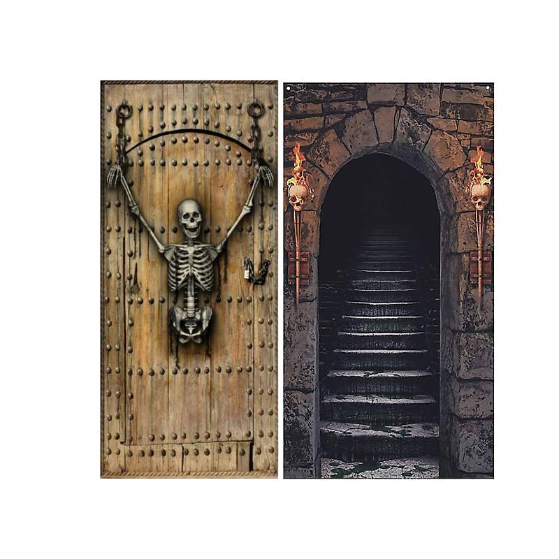 71 in. Skeleton Entrance Door Cover - Halloween decor at Party Pig Austin
