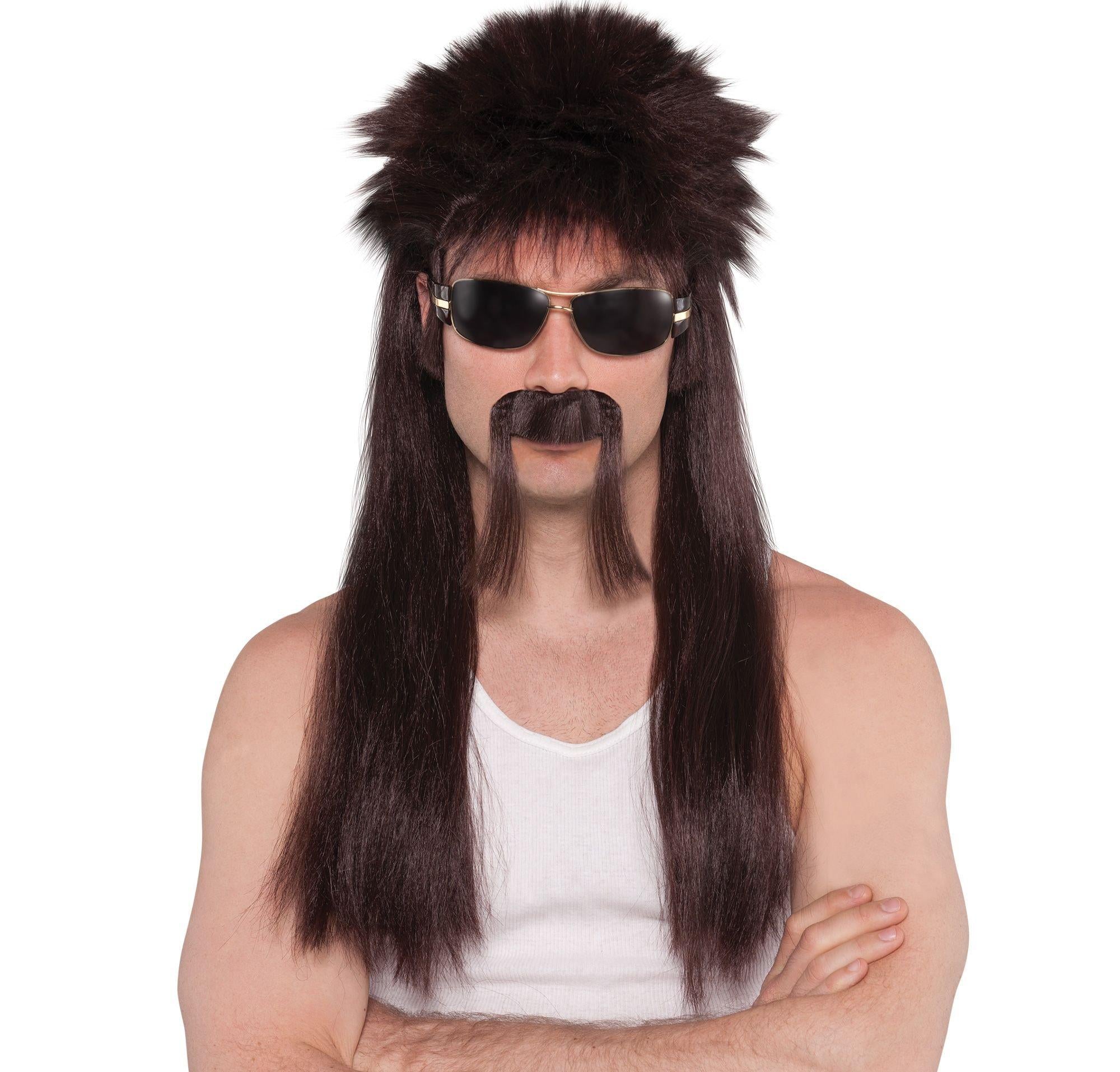 Adult brown Mud Flap mullet costume wig