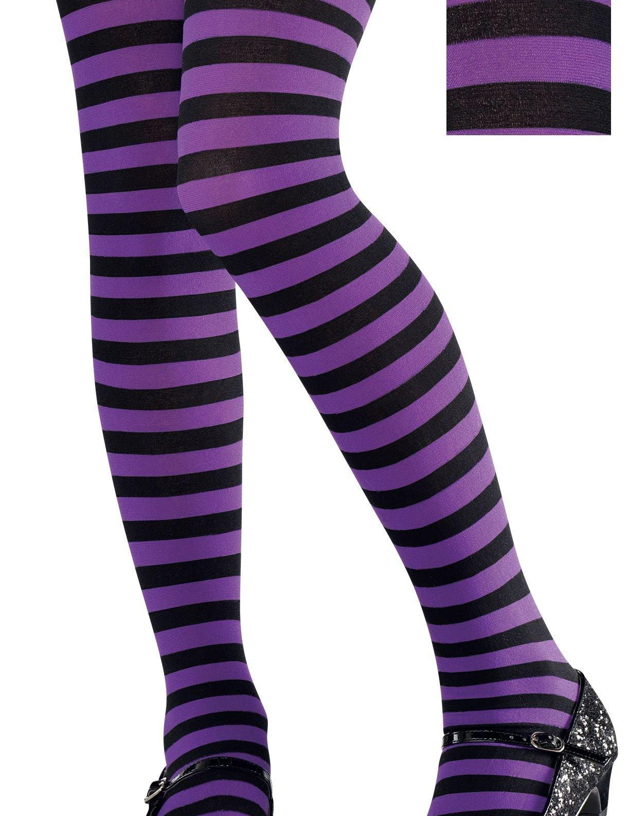 Child purple and black striped costume tights, small/medium