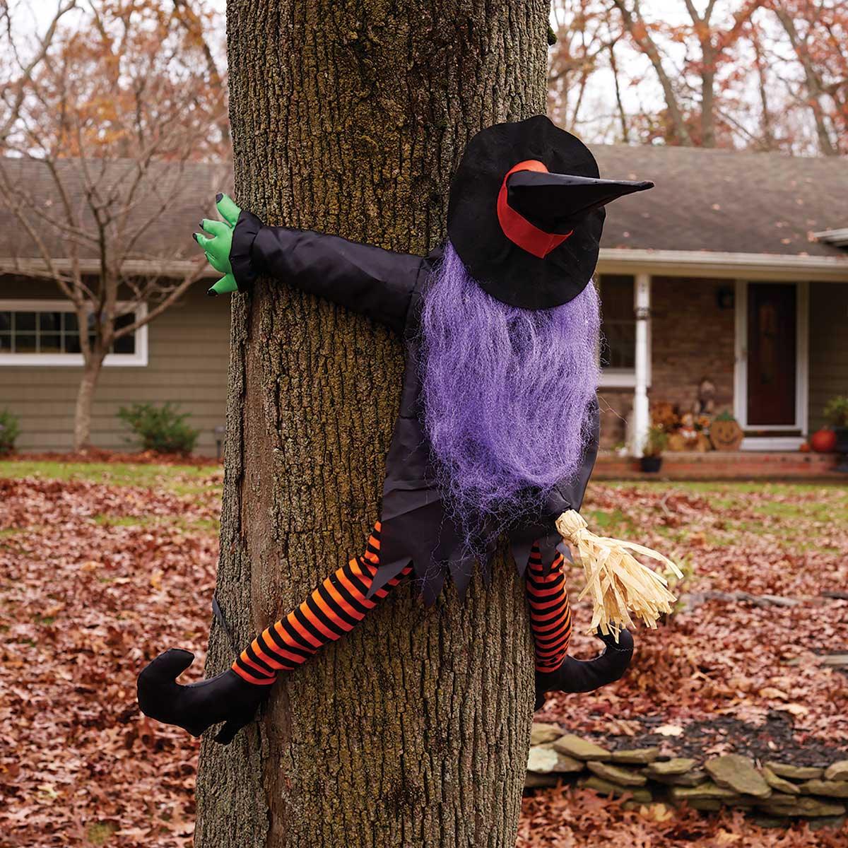 36 in. Wrong Way Witch Tree Hugger - Halloween decor at Party Pig Austin