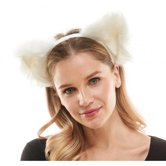 White Furry Cat Ear Headband