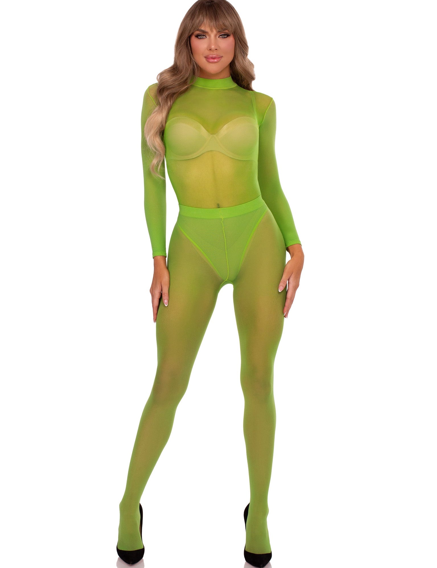 Adult Green Sheer Bodysuit & Tights Set
