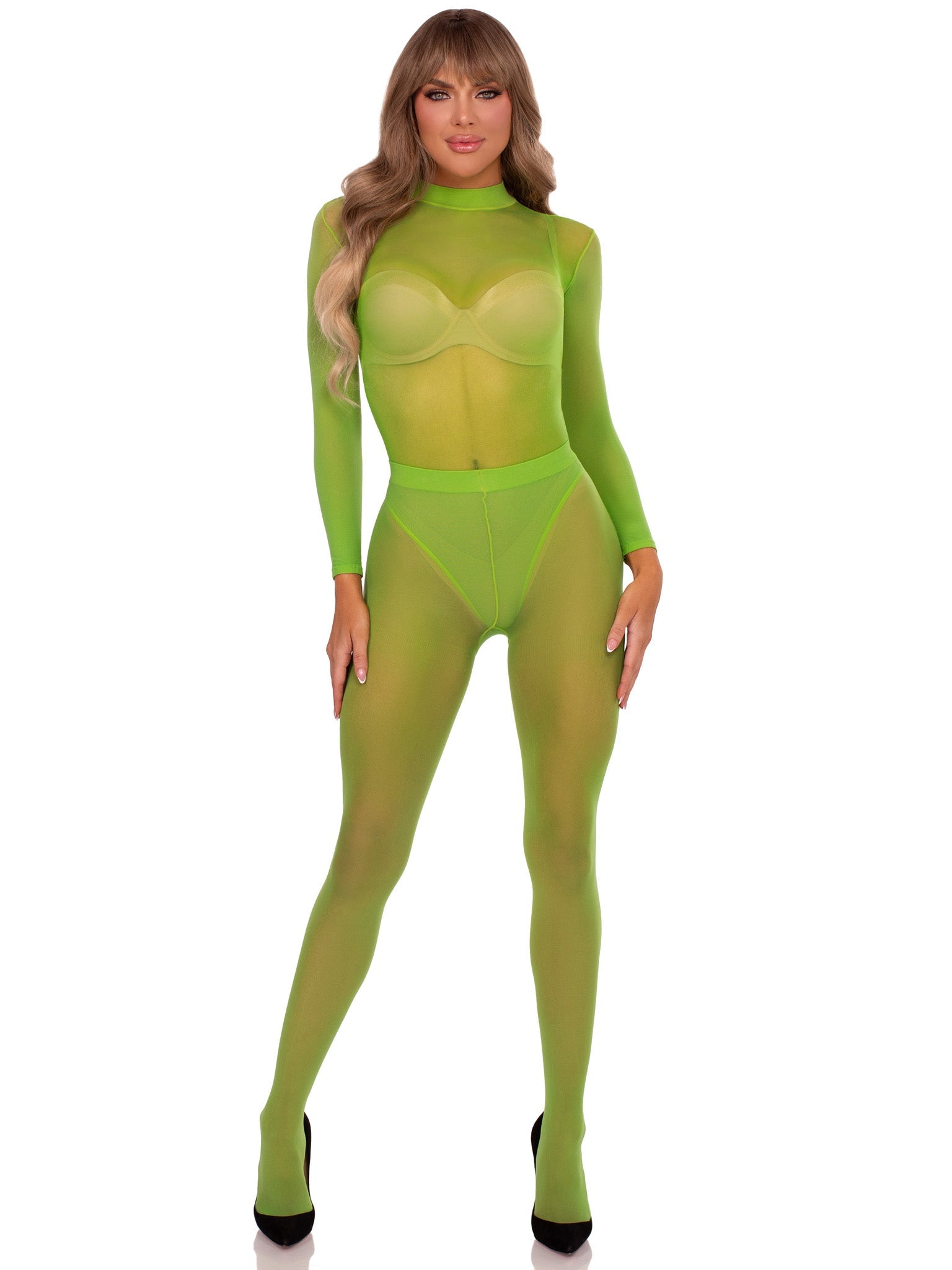Adult Green Sheer Bodysuit & Tights Set