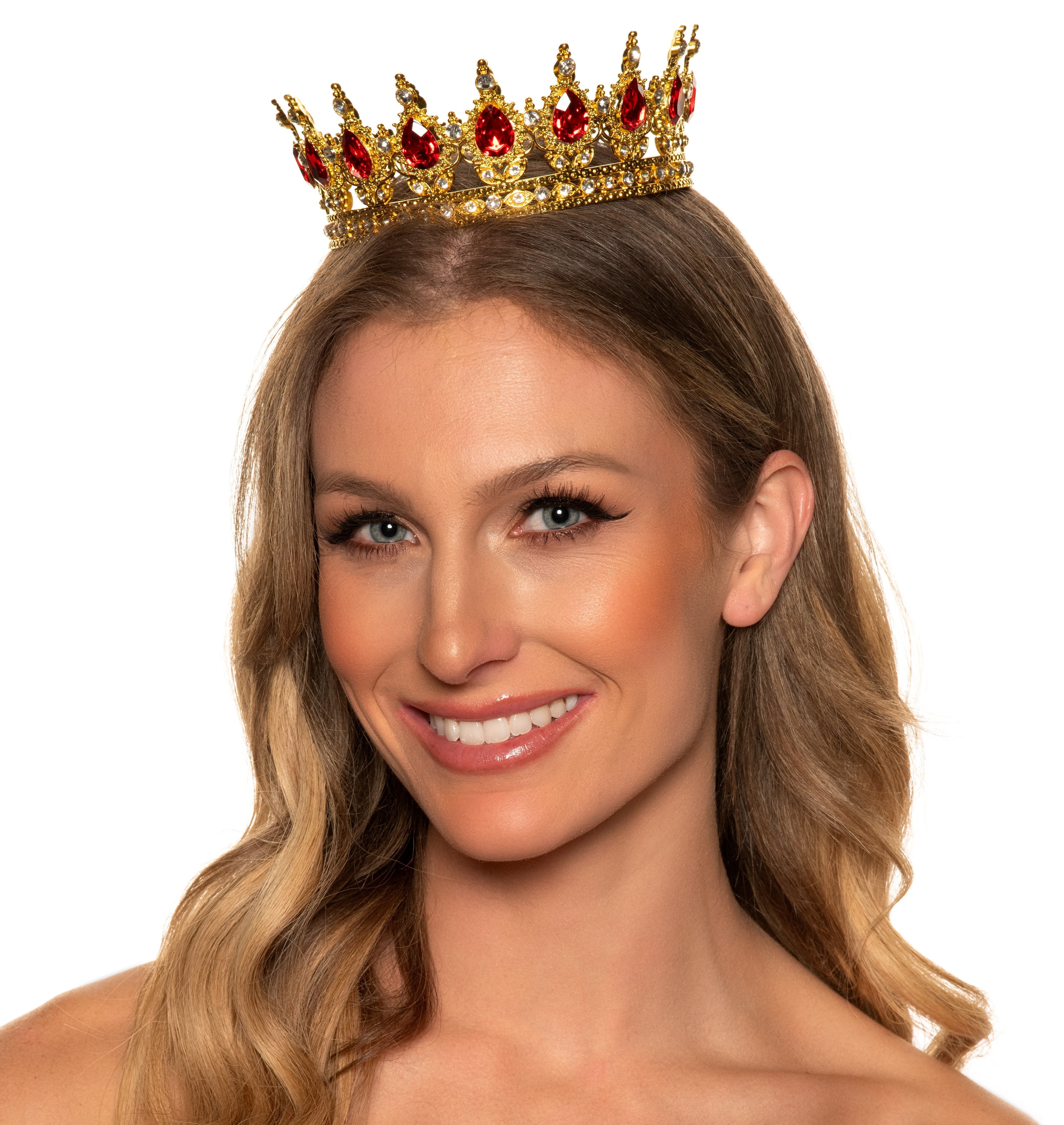 Adult Gold Metal Queen Crown with Red Jewel