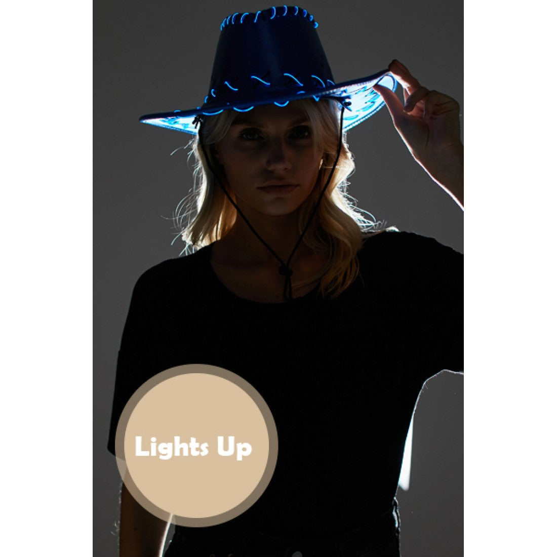 Neon Blue Light-Up Cowboy Hat
