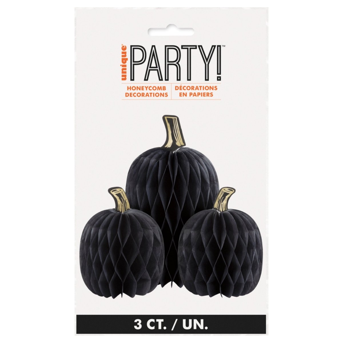 3-Count Black Honeycomb Crepe Paper Pumpkins - Halloween decor at Party Pig Austin