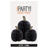 3-Count Black Honeycomb Crepe Paper Pumpkins - Halloween decor at Party Pig Austin